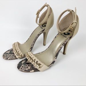 G by Guess Snake Print Sandal Heels